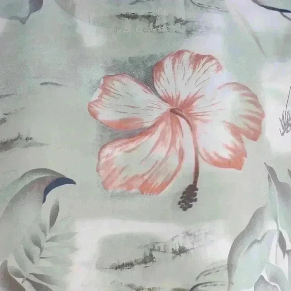 Bill Blass XXL 100% Silk Green/pink hibiscus button down - Picture 9 of 12